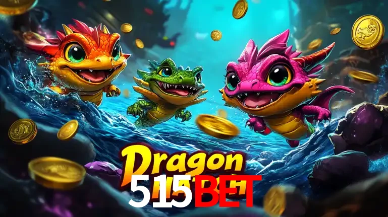 Arte promocional do jogo Dragon Hatch com três adoráveis dragões bebês nadando entre moedas de ouro, um dos slots mais divertidos para jogar no cassino 515bet.