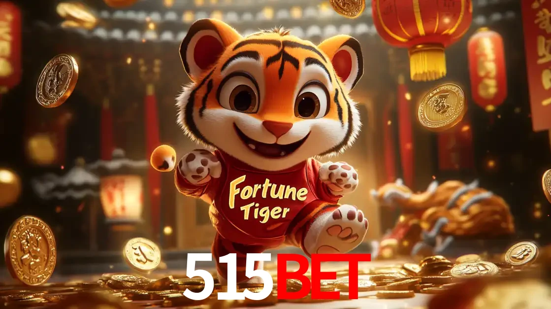O alegre personagem do Fortune Tiger correndo sobre um caminho de moedas de ouro, simbolizando os grandes prêmios e a diversão do popular jogo de slot do 515bet.